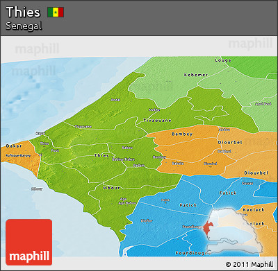 Physical Panoramic Map of Thies, political shades outside