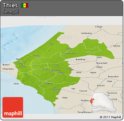 Physical Panoramic Map of Thies, shaded relief outside