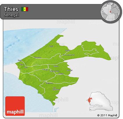 Physical Panoramic Map of Thies, single color outside