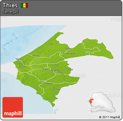 Physical Panoramic Map of Thies, single color outside