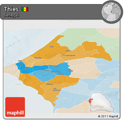 Political Panoramic Map of Thies, lighten