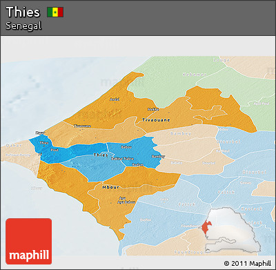 Political Panoramic Map of Thies, lighten