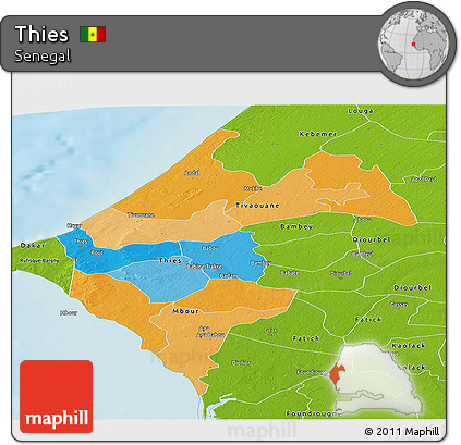 Political Panoramic Map of Thies, physical outside