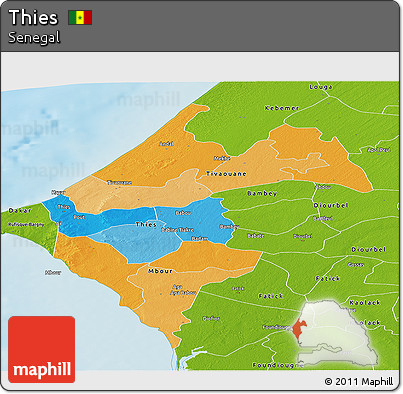 Political Panoramic Map of Thies, physical outside