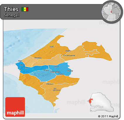 Political Panoramic Map of Thies, single color outside