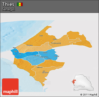 Political Panoramic Map of Thies, single color outside