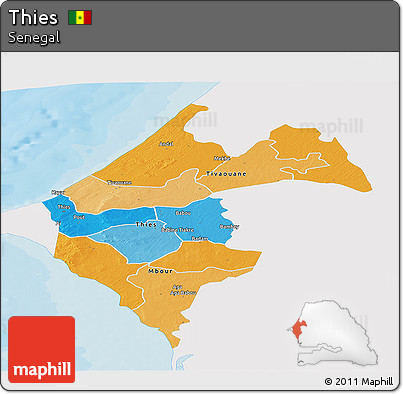 Political Panoramic Map of Thies, single color outside