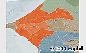 Political Shades Panoramic Map of Thies, semi-desaturated