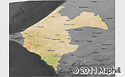 Satellite Panoramic Map of Thies, darken, desaturated