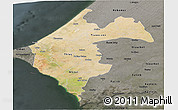 Satellite Panoramic Map of Thies, darken, semi-desaturated