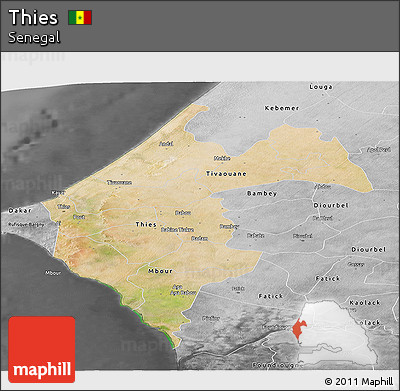 Satellite Panoramic Map of Thies, desaturated