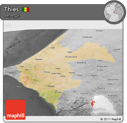 Satellite Panoramic Map of Thies, desaturated