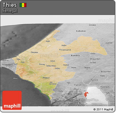 Satellite Panoramic Map of Thies, desaturated