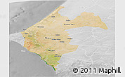 Satellite Panoramic Map of Thies, lighten, desaturated