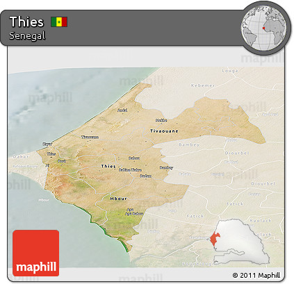 Satellite Panoramic Map of Thies, lighten