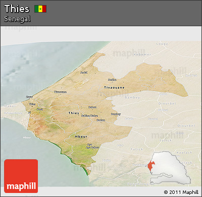 Satellite Panoramic Map of Thies, lighten
