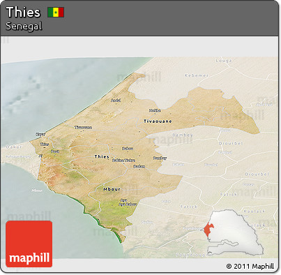 Satellite Panoramic Map of Thies, lighten