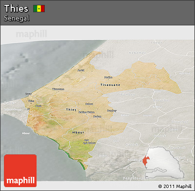 Satellite Panoramic Map of Thies, lighten, semi-desaturated