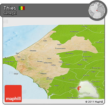 Satellite Panoramic Map of Thies, physical outside