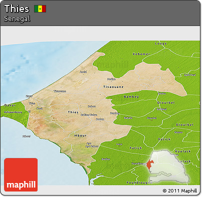 Satellite Panoramic Map of Thies, physical outside