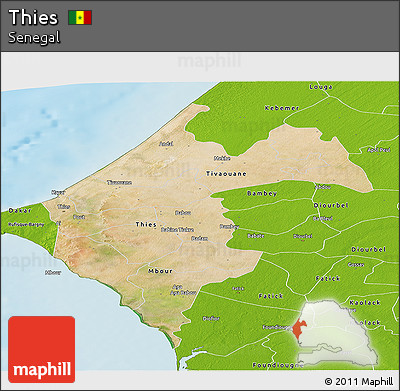 Satellite Panoramic Map of Thies, physical outside