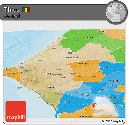 Satellite Panoramic Map of Thies, political outside