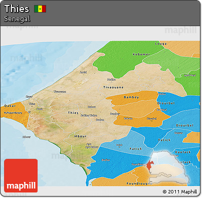 Satellite Panoramic Map of Thies, political outside