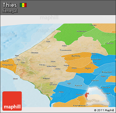 Satellite Panoramic Map of Thies, political outside