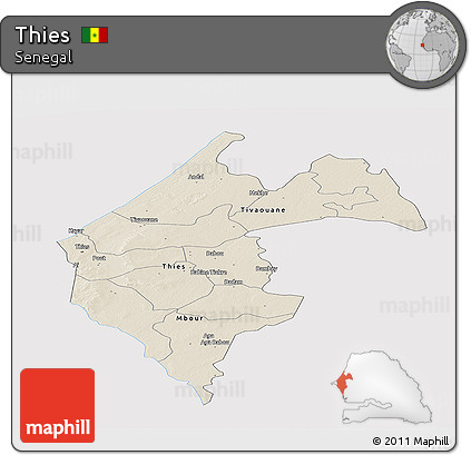 Shaded Relief Panoramic Map of Thies, cropped outside
