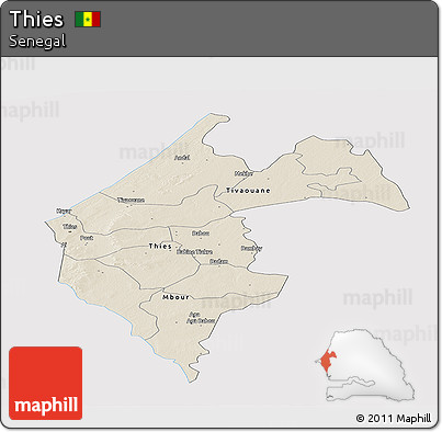 Shaded Relief Panoramic Map of Thies, cropped outside