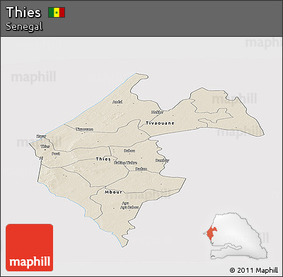 Shaded Relief Panoramic Map of Thies, cropped outside