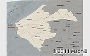 Shaded Relief Panoramic Map of Thies, darken, semi-desaturated