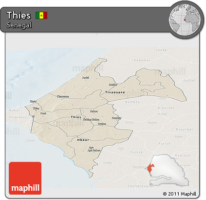 Shaded Relief Panoramic Map of Thies, lighten