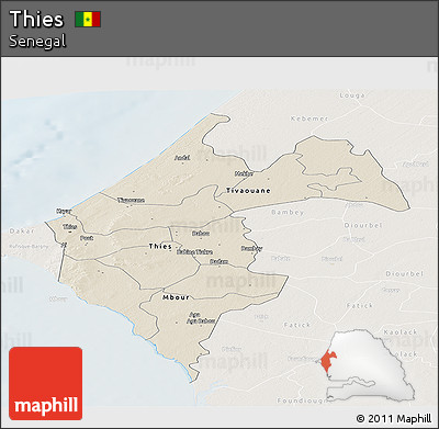 Shaded Relief Panoramic Map of Thies, lighten