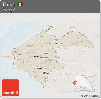 Shaded Relief Panoramic Map of Thies, lighten