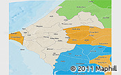 Shaded Relief Panoramic Map of Thies, political shades outside