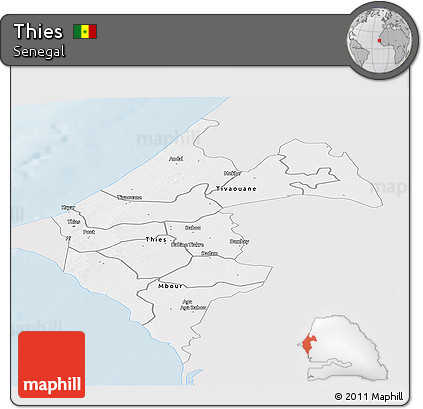 Silver Style Panoramic Map of Thies, single color outside