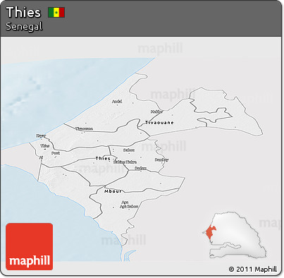 Silver Style Panoramic Map of Thies, single color outside