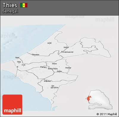 Silver Style Panoramic Map of Thies, single color outside
