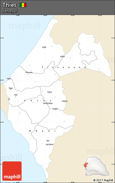 Classic Style Simple Map of Thies, single color outside