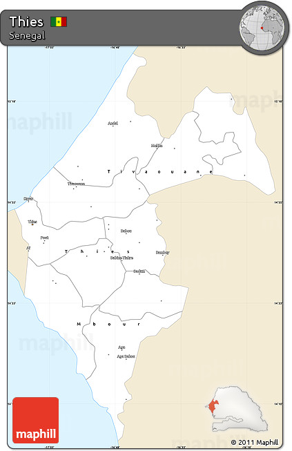 Classic Style Simple Map of Thies, single color outside