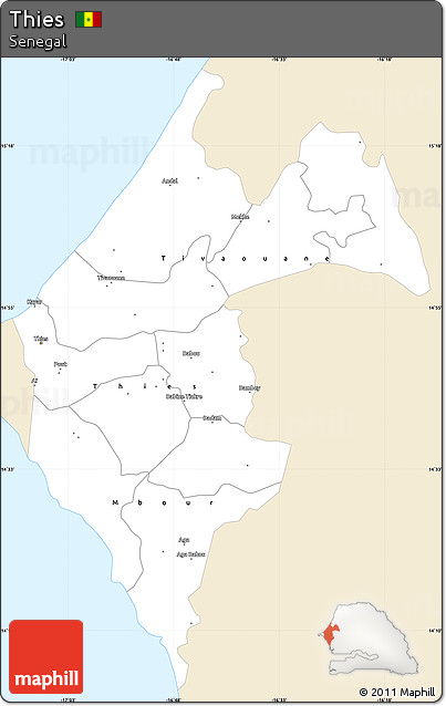 Classic Style Simple Map of Thies, single color outside