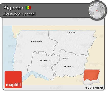 Classic Style 3D Map of Bignona, single color outside
