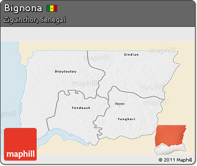 Classic Style 3D Map of Bignona, single color outside