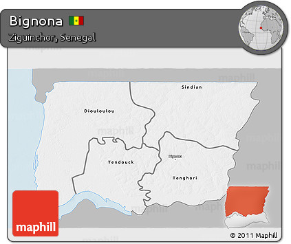 Gray 3D Map of Bignona, single color outside