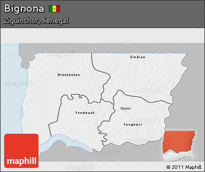 Gray 3D Map of Bignona, single color outside