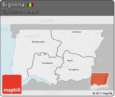 Gray 3D Map of Bignona, single color outside