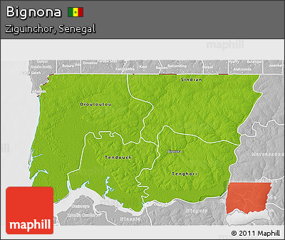 Physical 3D Map of Bignona, lighten, desaturated