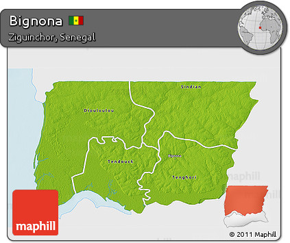 Physical 3D Map of Bignona, single color outside