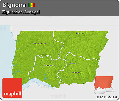 Physical 3D Map of Bignona, single color outside